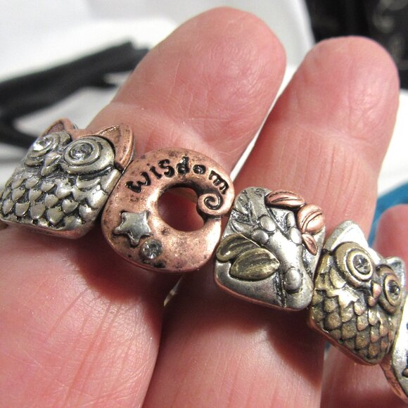 BOHO OWL WISDOM BRACELET STRETCH 7.5 - 8 COPPER BRASS SILVER - Picture 7 of 8